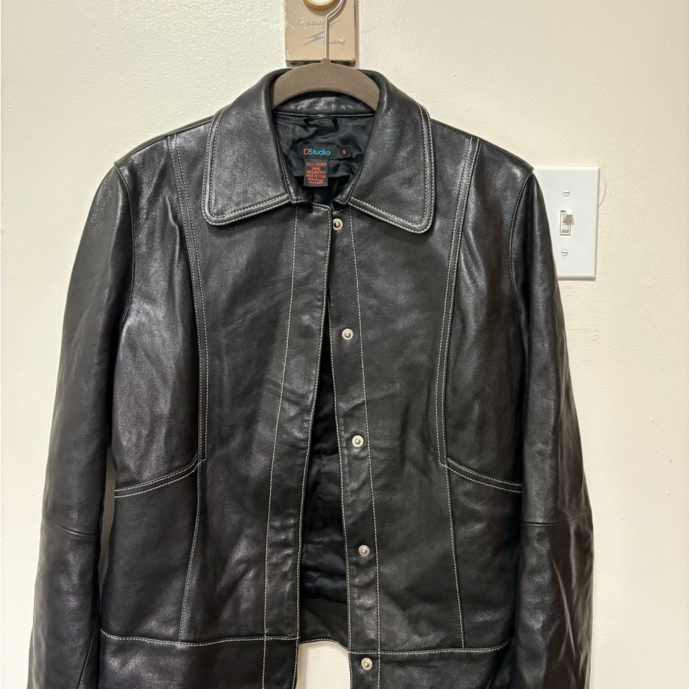 D Studio Black Genuine Leather Outerwear